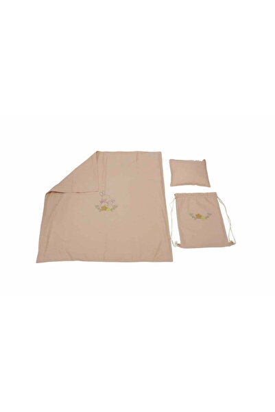 Somnart Set Paturica + Perna + Rucsac, Cu Broderie, Din In, Crem