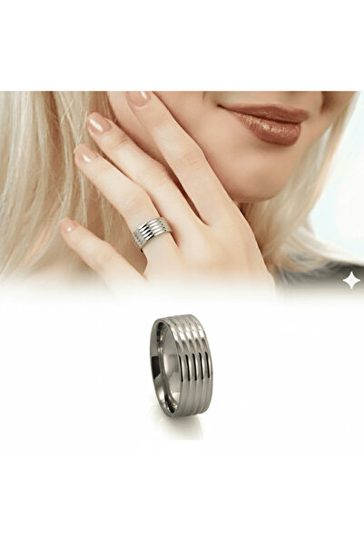 Tesbihane Silver Color Five Rows Design 316L Quality Stainless Steel Women Ring Wedding Ring - 21 Size