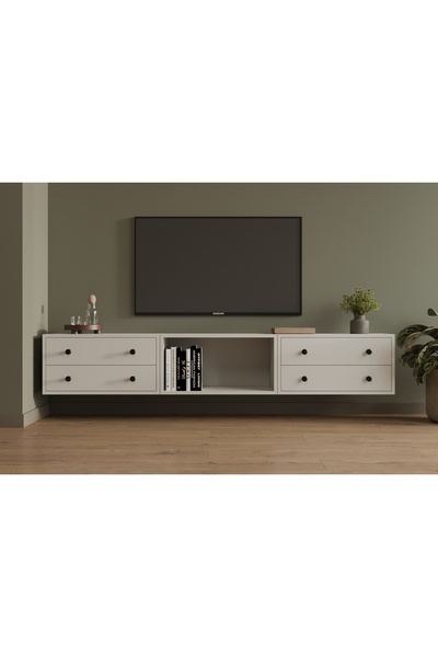 Nettrends 4 Çekmeceli Asma Televizyon Sehpası Kompakt ve Şık Açık Bölmeli TV ...