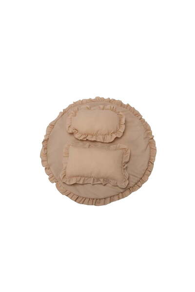 Somnart Waterproof Rug Set With Ruffle + 2 Cushions, Linen, Cream