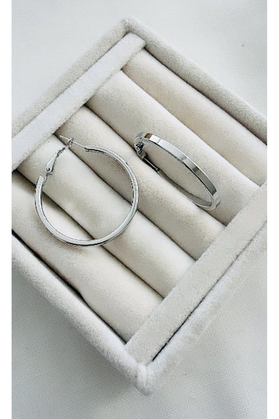 VNS Accessories Rodyum Kaplama Düz Model Halka Küpe (4 cm)