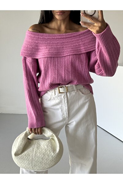 Bracha Madonna Collar Standard Size Comfortable Fit Ribbed Women's Knitwear Sweater