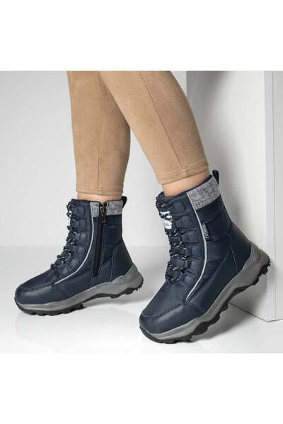 BMoD Women's blue quilted fabric lace-up chunky-soled boots MOD12898