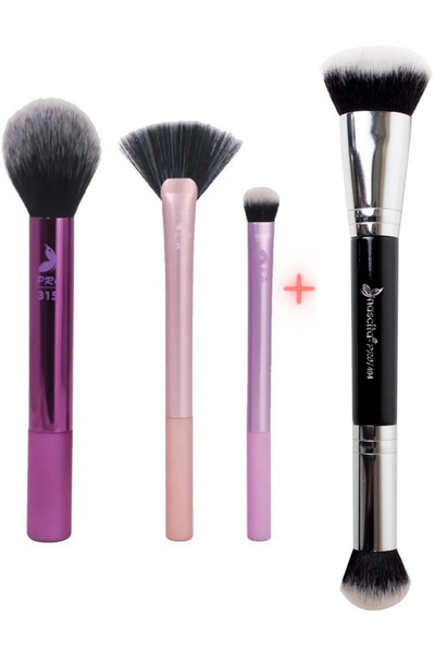 nascita مجموعة فرش احترافية متعددة الأغراض مكونة من 3 قطع-SET67 + فرشاة مكياج مزدوجة الجوانب (أساس مائل وكونسيلر) - 494