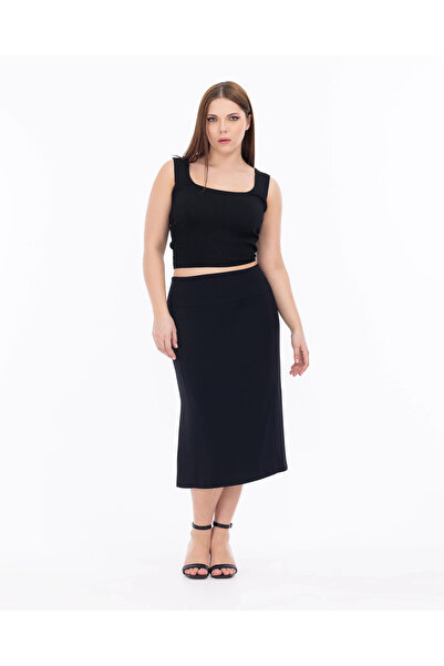 Gala-Xi FUSTĂ ELEGANTĂ CU CRAPĂTURI, PÂNĂ LA GENunchi, MĂRIME MARE - NEGRU