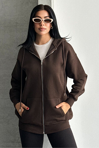 macharel jeans Φούτερ με κουκούλα με κουκούλα με μεταλλικό φερμουάρ με 3 κλωστές