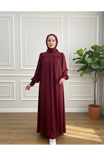 MERVERA FERMUAR MANŞETLİ GÖĞÜS ÜSTÜ ROBALI TESETTÜR ELBİSE