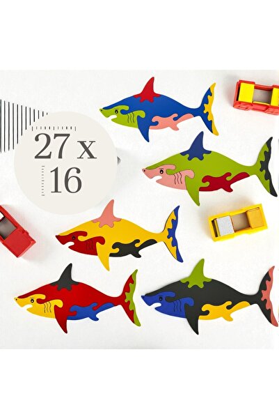 Pemina Köpek Balığı Figürlü 5 Parça Renkli 3 mm MDF Ahşap Puzzle (6'lı)
