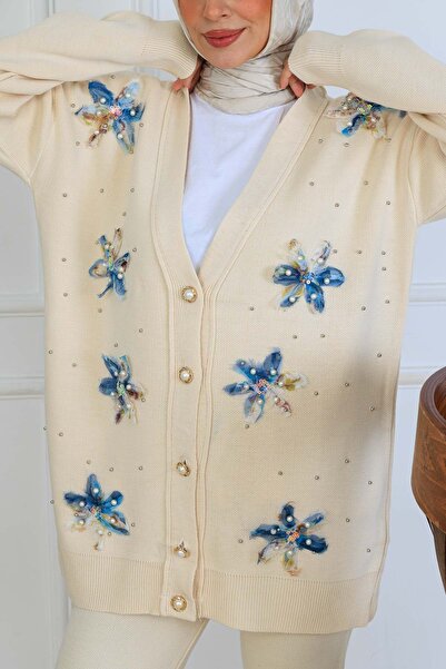 benguen Floral Knitwear Cardigan Set S1001 Stone Color