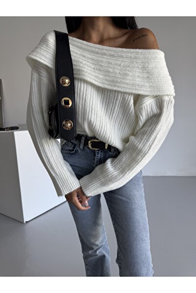 Bracha Pulover de tricotat pentru femei Madonna, cu guler, mărime standard, confortabil, cu îmbrăcăminte de tip shawl