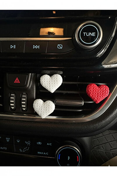 Çiçek Antalya 3-Piece Knitted Patterned Red and White Heart Car Clip Car Air Conditioner Ornament Glove Box Car Accessory Interior Ornaments