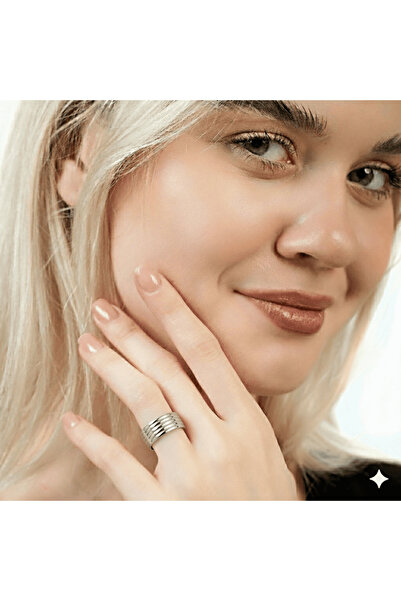 Tesbihane Silver Color Five Rows Design 316L Quality Stainless Steel Women Ring Wedding Ring - 23 Size
