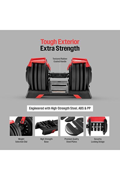 Sparnod Fitness SAD-24 Adjustable Dumbbell 24kg, 12 Weight Levels, Quick Adjust, Safety Lock & Rack