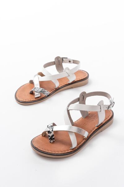 Budi 205-08 White Garni Orthopedic Genuine Leather Women's Sandals