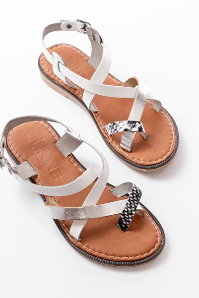 Budi 205-08 White Garni Orthopedic Genuine Leather Women's Sandals