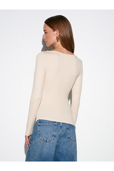 Dilvin 32198 Boat Neck Gathered Top-Beige