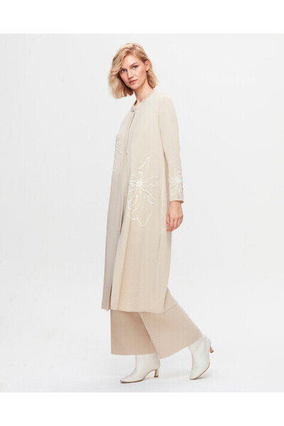 MISS DALIDA T25K-9008 Çiçek Desenli Agraf Kapama Uzun Hırka YY216-BEİGE