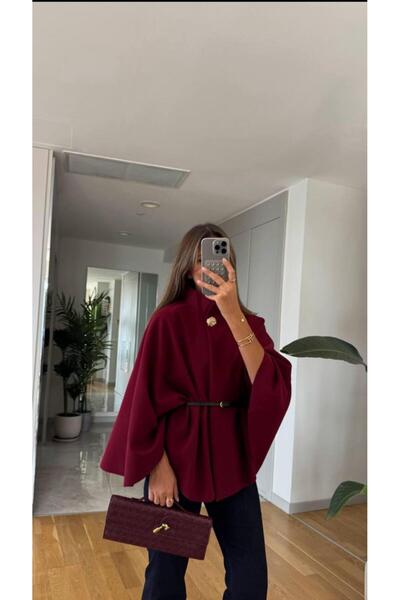 Crystal Life Buttoned Cashmere Poncho with Belt Detail