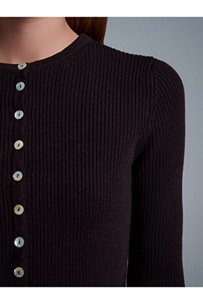 Dilvin 10819 Wool Blend Thin Knitwear-Dark Brown