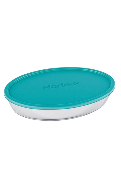 Marinex محمصة زجاجية بيضاوية متوسطة الحجم بغطاء بلاستيكي سعة 3.2 لتر - متينة ومقاومة للحرارة، شفافة