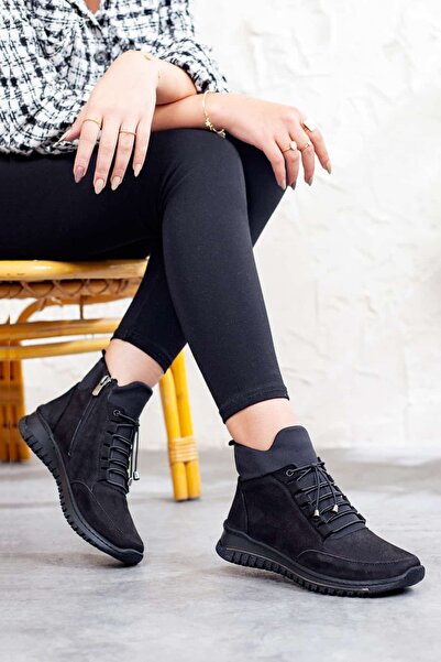 DERİMİSS حذاء نسائي أسود من الجلد الطبيعي بسحاب فائق النعومة