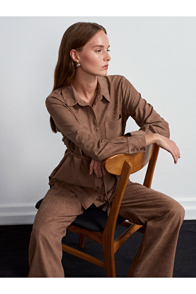 Dilvin 50518 Belted Suede Shirt-Mink
