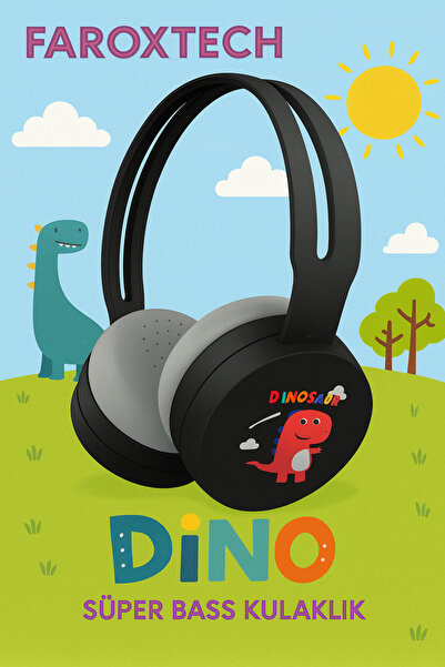 FaroxTech Dinozor Kulaklık | Çocuk Kulaklığı | Yumuşak ve Sağlam Yapı | Bluet...