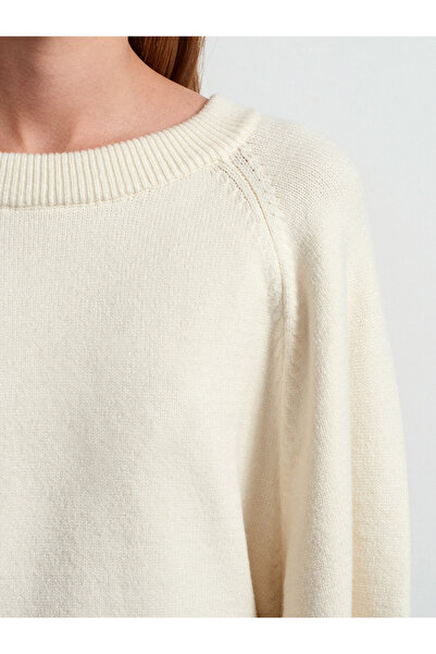 Dilvin 10818 Wide Sleeve Knitwear Sweater-Cream