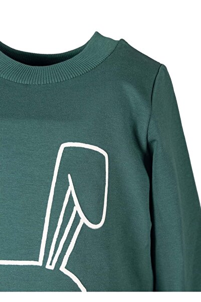 Ozmoz By Mukadder Özden 100% Cotton Printed Green Winter Girls' Sweatshirt