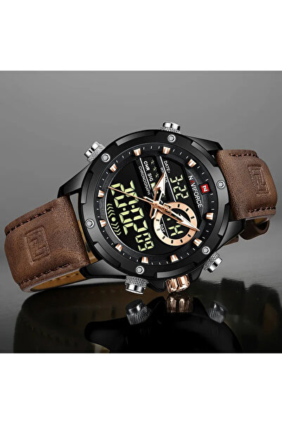 Naviforce Ανδρικό Ρολόι Χρονογράφος Casual Αναλογικό Ψηφιακό Quartz Καφέ Δέρμα