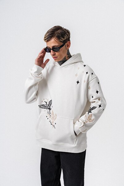 Respire Мъжка блуза с качулка без бродерия, в цвят екрю