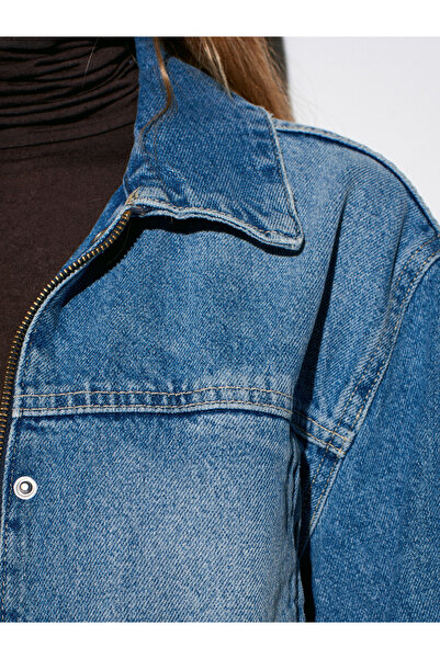 Dilvin 65379 %100 Pamuk Kemerli Kot Ceket-Mavi