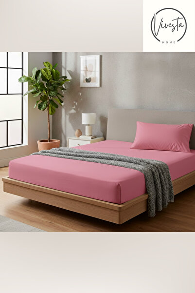 Vivesta Home Pink Elastic Sheet Set Includes Pillowcase |   Breathable Fabric