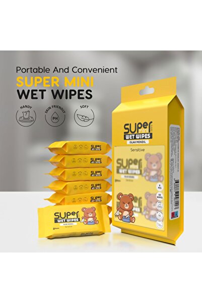 DOYFRESh حقيبة مناديل مبللة صغيرة، مناديل جيب محمولة صحية للأطفال في المدرسة (8 عبوات تحتوي على 64 منديل)