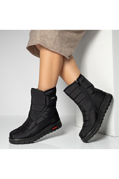 BMoD Women's black quilted fabric short boots with hook-and-loop closure and zipper MOD06631