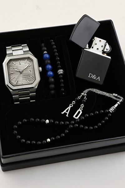 nw northwatch Kişiye Özel Erkek Hediye Seti – Gümüş Çelik Saat, Harfli Tespih...