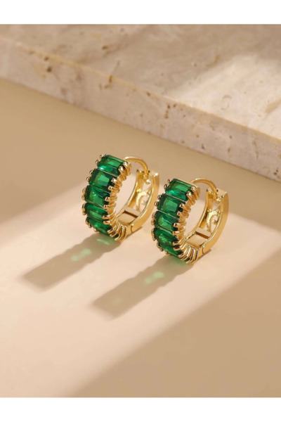 Inovius Cercei Forma Geometrica Auriu cu Verde 1.6x1.5cm - 80206