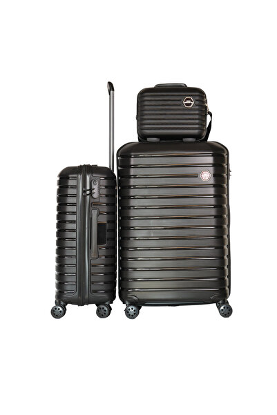 GROUND Vanille Büyük ve Orta Boy Valiz + Makyaj Çantası - Siyah - 10663