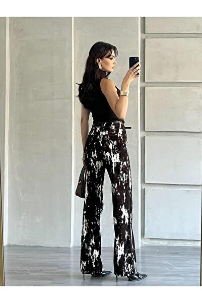 Coral İnce Kemerli Boyalı Kaşe Pantolon Ekru - Kahve