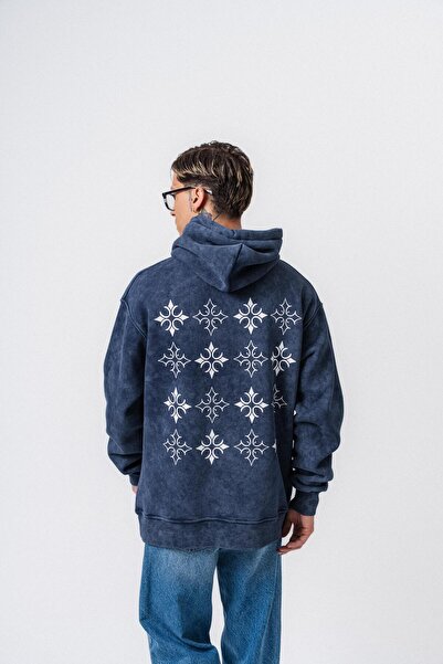 Respire Мъжка муза с принт, подходяща за пране, с качулка, в тъмносин цвят