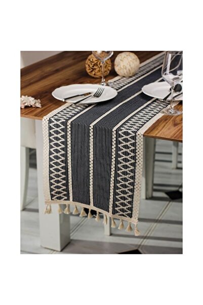 Valentini Bianco Cotton Table Runner, 35x145cm, Lace Dark Blue