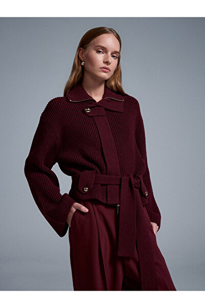 Dilvin 60988 Yün Karışımlı Triko Hırka-Bordo