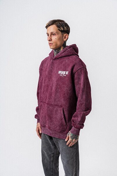Respire Men's D. Hit Printed Hooded Oversize Hoodie Cherry