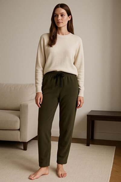 BONY SOCKS Pantaloni de pijama din fleece pentru femei, kaki