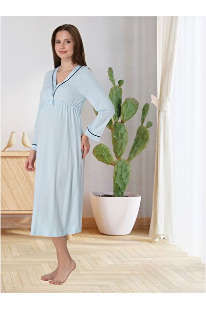 Lohusa Homewear Ženska plava spavaćica za trudnice sa specijalnim dizajnom i ...