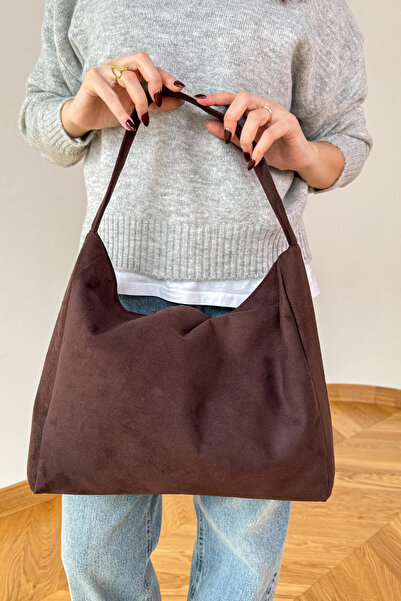 Cappmoda Çnt-3038 Bitter Brown Suede Mng Equivalent Model Zippered Shoulder Bag