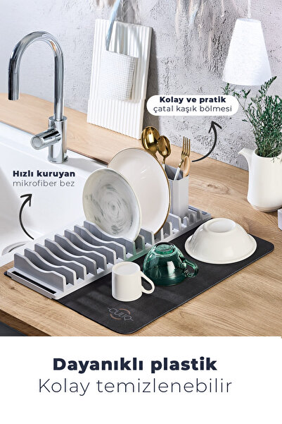 CULIQ Goblette Home Kompakt Bulaşık Kurutmalık Seti – Tabaklık, Çatal Kaşıklı...