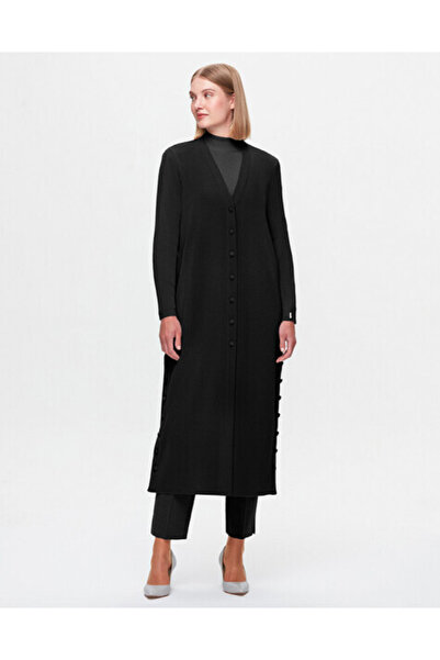 MISS DALIDA T25K-9007 Düz Renk Uzun Basic Hırka BLACK