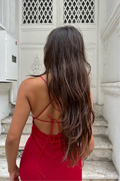 SİTRİNA Red Tie Back Slit Mini Dress 5391