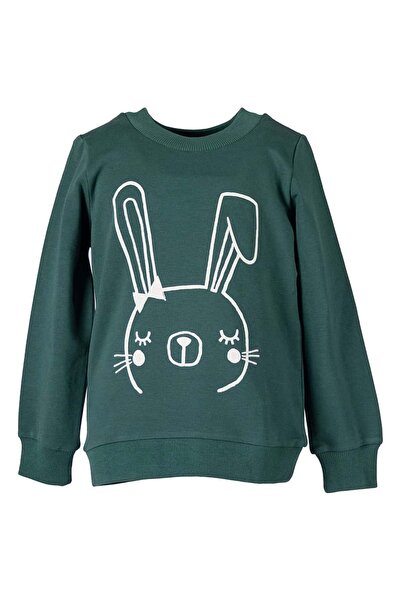 Ozmoz By Mukadder Özden 100% Cotton Printed Green Winter Girls' Sweatshirt